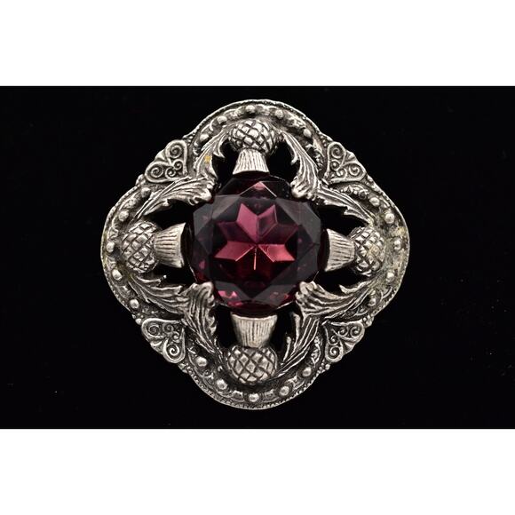 Miracle Vintage Scottish Thistle Pin Brooch Purple Crystal Chunky Signed BinAJ - Picture 1 of 12